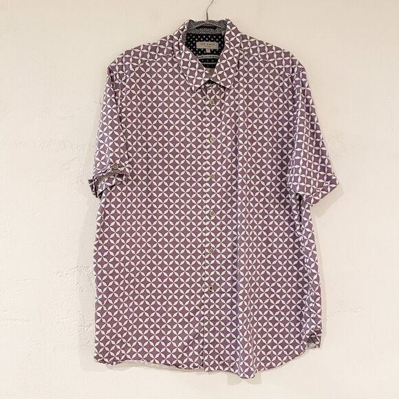 Ted Baker Geometric Short Sleeve Button Down Shirt in Blushes 3XL - Picture 1 of 9